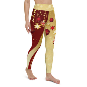 Crazy-Ass Leggings - Christmas Balls on Red and Gold - Yoga Leggings