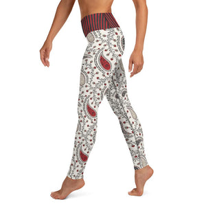 Black and Red Paisley with Striped waist - Yoga Leggings