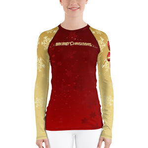 Merry Christmas Gold and Red Balls and Snowflakes - Women's Rash Guard