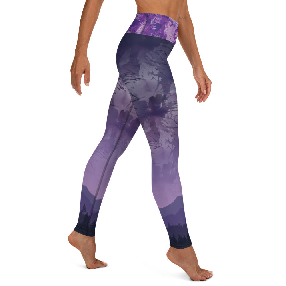 Purple Paint Splatter and Colorado Mountains - Yoga Leggings