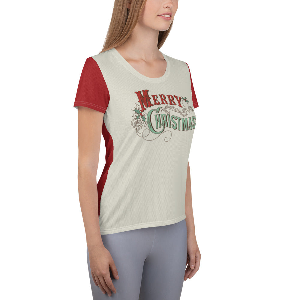 Vintage Merry Christmas -  Women's Athletic T-shirt