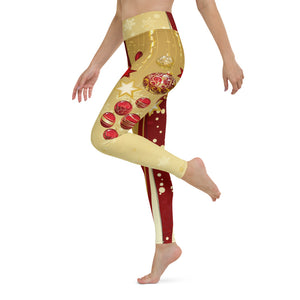 Crazy-Ass Leggings - Christmas Balls on Red and Gold - Yoga Leggings