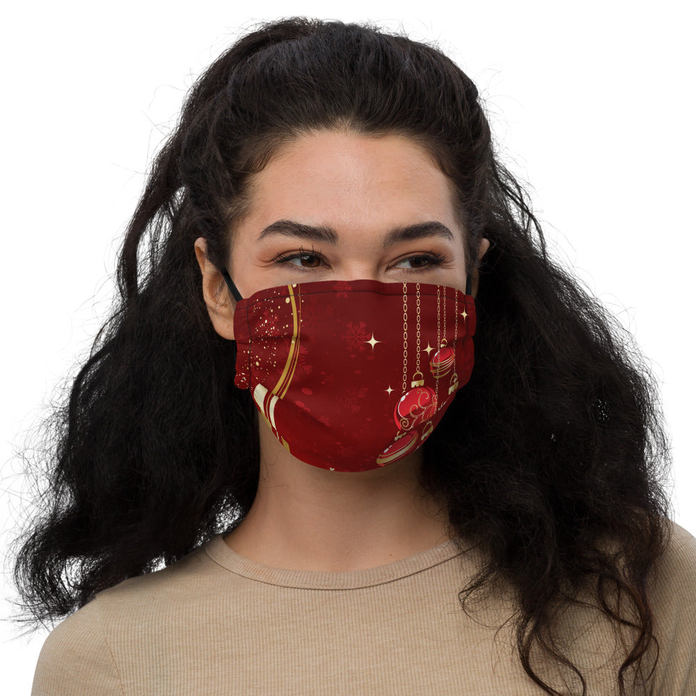 Red and Gold Christmas Balls Premium Face Mask