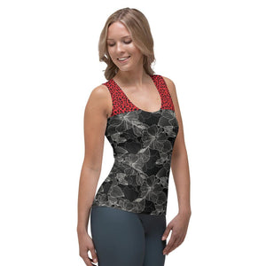Black Flower and Red Cheetah - Tank Top