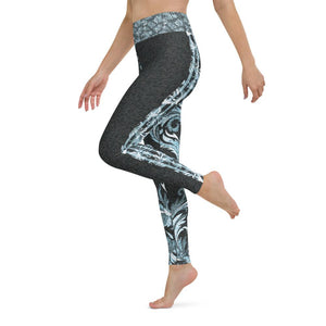 Blue Denim Fleur Asymmetrical - Yoga Leggings