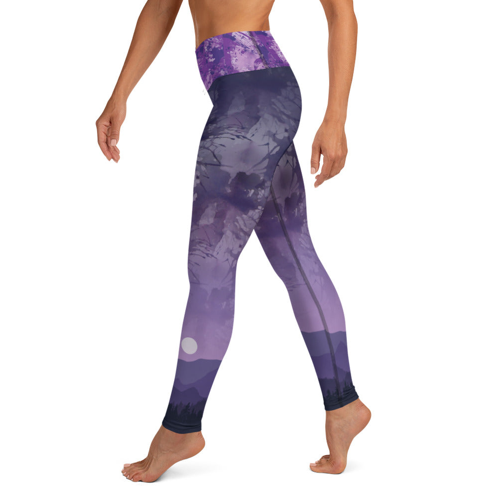Purple Paint Splatter and Colorado Mountains - Yoga Leggings