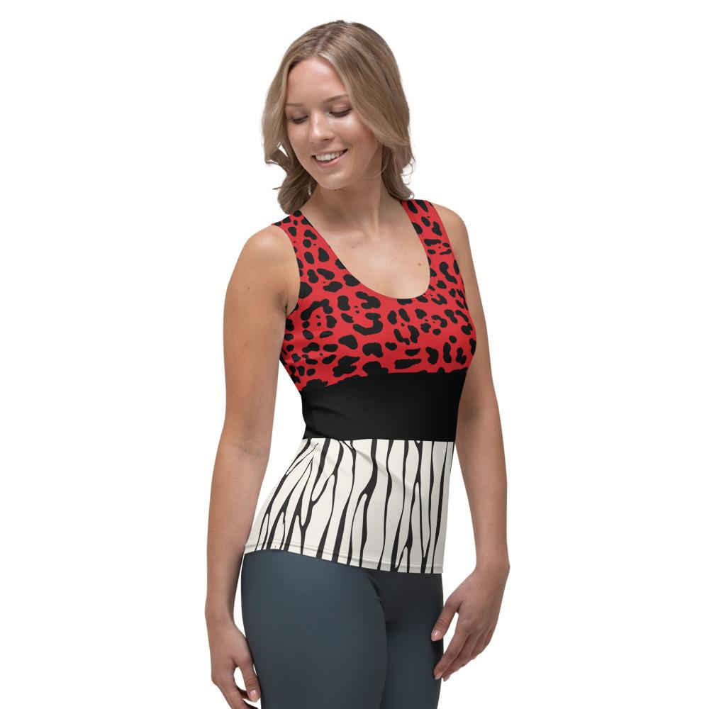 Red Cheetah and Vertical Stripes - Tank Top