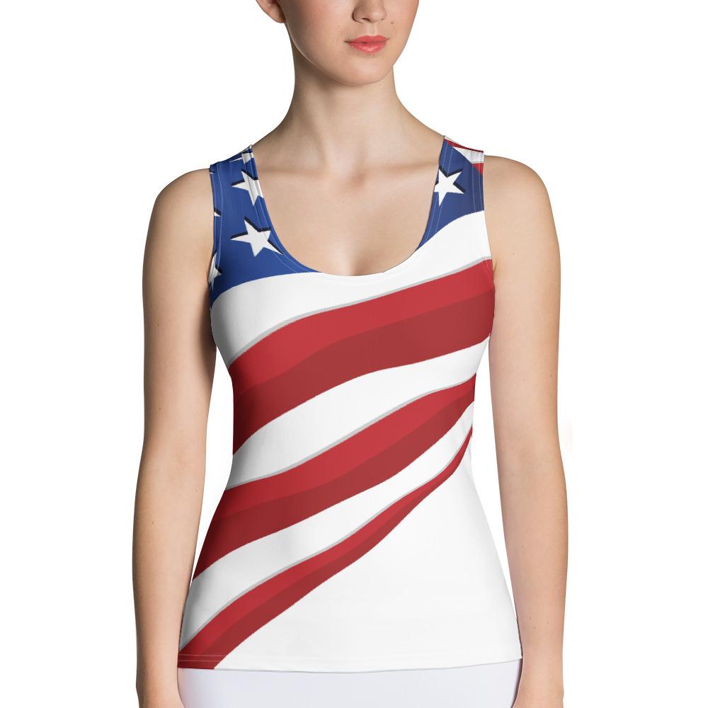 Patriotic American Flag - Blue back - Women's Tank Top