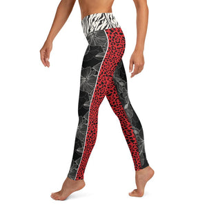 Black Flower Red Cheetah Zebra Waist - Yoga Leggings