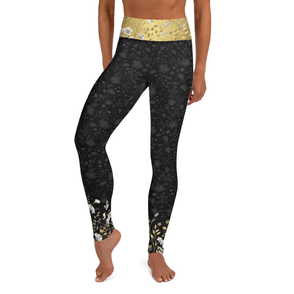 Crazy-Ass Leggings - Jacquard Black and Gold Floral - Yoga Leggings