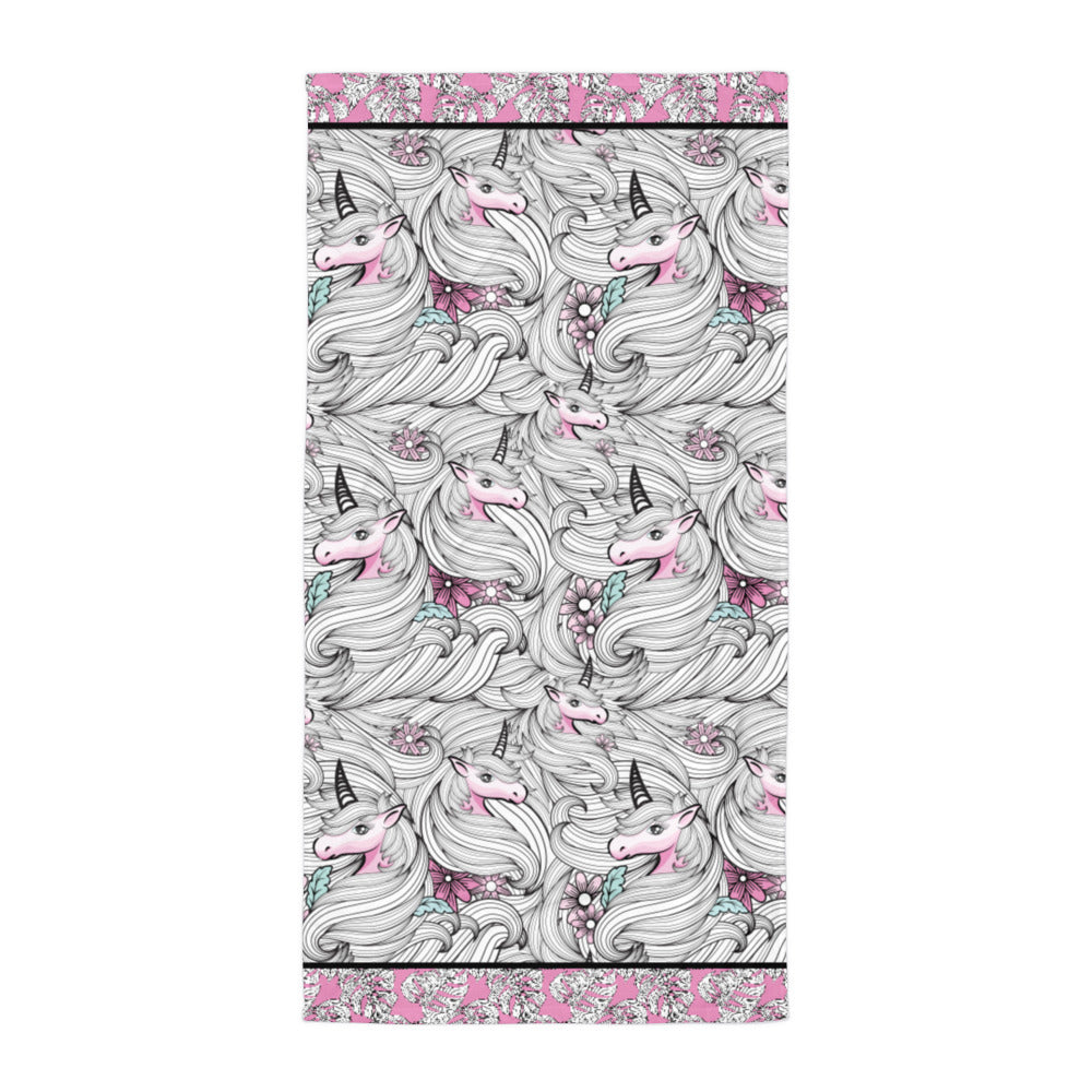 Black and White Unicorns with Pink - Beach Towel