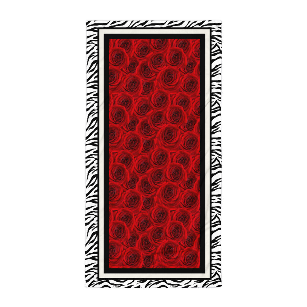 Red Roses and Zebra - Beach Towel