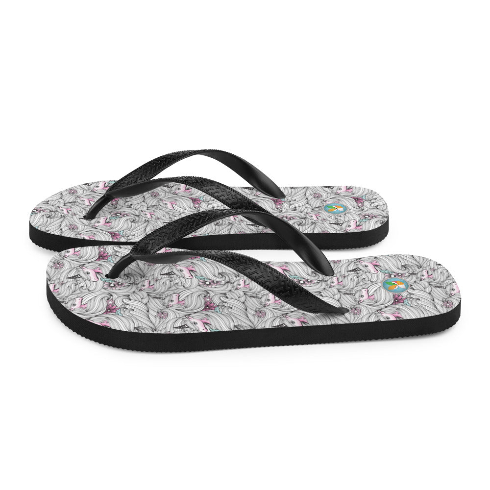 Black and White Unicorns with Pink - Flip-Flops